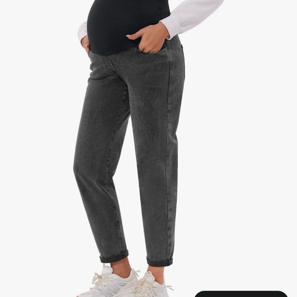 POSHGLAM Women's Maternity Boyfriend Jeans Over Belly